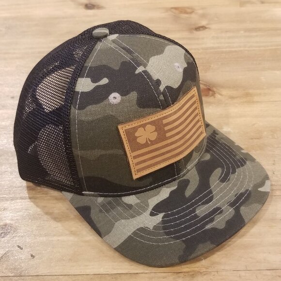 Clover Flag Lucky Patch Hat Cap Camouflage Camo Green Snap Back Mesh Trucker Dad - Picture 9 of 14